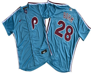 Men's Philadelphia Phillies #28 Alec Bohm Light Blue Cool Base Jersey