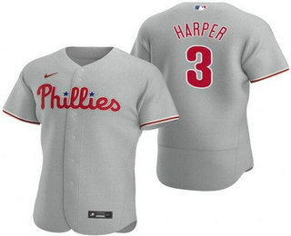Men's Philadelphia Phillies #3 Bryce Harper Gray Authentic Jersey