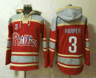 Men's Philadelphia Phillies #3 Bryce Harper Red Stitched MLB Baseball Hoodie