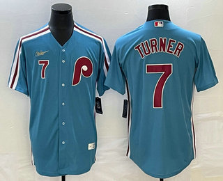 Men's Philadelphia Phillies #7 Trea Turner Blue Cooperstown Throwback Cool Base Nike Jersey