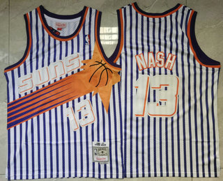 Men's Phoenix Suns #13 Steve Nash White Purple Pinstripe 1996-97 Hardwood Classics Soul Swingman Throwback Jersey