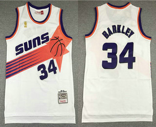 Men's Phoenix Suns #34 Charles Barkley White 1992-93 Hardwood Classics Soul Swingman Throwback Jersey