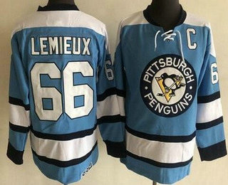 Men's Pittsburgh Penguins #66 Mario Lemieux Light Blue CCM Throwback Jersey