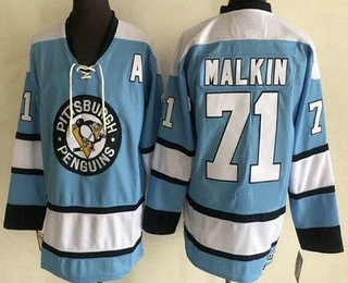 Men's Pittsburgh Penguins #71 Evgeni Malkin Light Blue CCM Throwback Jersey