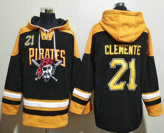 Men's Pittsburgh Pirates #21 Roberto Clemente Black Ageless Must Have Lace Up Pullover Hoodie
