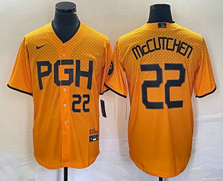 Men's Pittsburgh Pirates #22 Andrew McCutchen Number Yellow 2023 City Connect Stitched Jersey 03