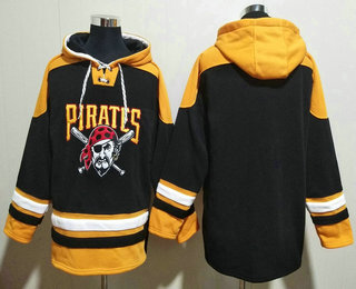 Men's Pittsburgh Pirates Blank Black Ageless Must Have Lace Up Pullover Hoodie