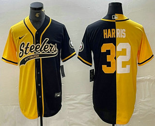 Men's Pittsburgh Steelers #22 Najee Harris Yellow Black Split With Patch Cool Base Stitched Baseball Jersey