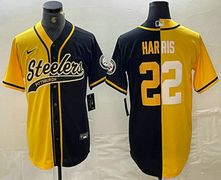 Men's Pittsburgh Steelers #32 Franco Harris Yellow Black Split With Patch Cool Base Stitched Baseball Jersey