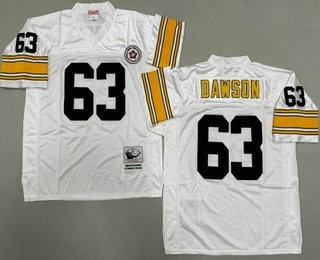 Men's Pittsburgh Steelers #63 Dermontti Dawson White Throwback Jersey