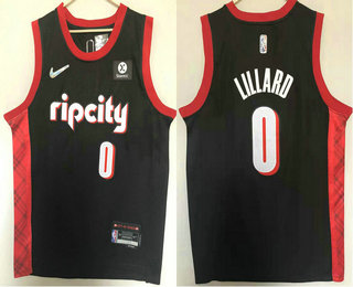 Men's Portland Trail Blazers #0 Damian Lillard Black Diamond 2022 City Edition Swingman Stitched Jersey With Sponsor