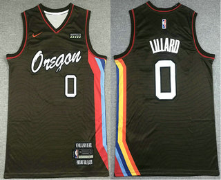 Men's Portland Trail Blazers #0 Damian Lillard Brown Nike 2021 Swingman City Edition Jersey With Sponsor Logo