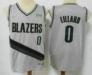 Men's Portland Trail Blazers #0 Damian Lillard Grey Nike Swingman 2021 Earned Edition Stitched Jersey With Sponsor Logo
