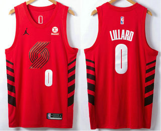 Men's Portland Trail Blazers #0 Damian Lillard Red 2023 Jordan Swingman Stitched NBA Jersey With Sponsor