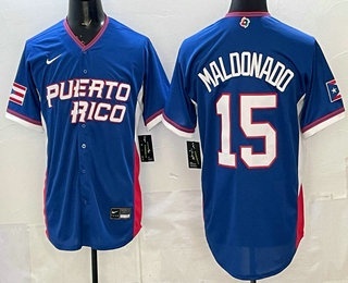 Men's Puerto Rico #15 Martin Maldonado Blue 2026 World Baseball Classic Cool Base Jersey