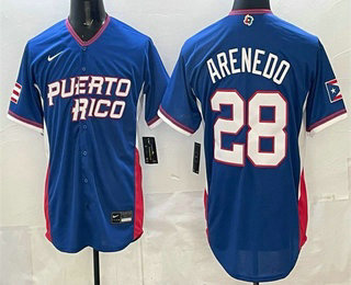 Men's Puerto Rico Baseball #28 Nolan Arenado Blue 2026 World Baseball Classic Cool Base Jersey