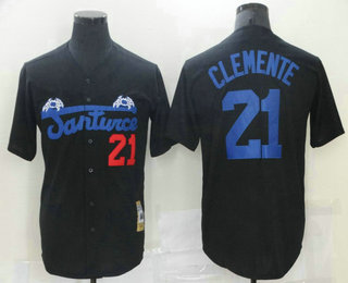 Men's Puerto Rico Cangrejeros de Santurce #21 Roberto Clemente Black Collection Stitched Baseball Jersey