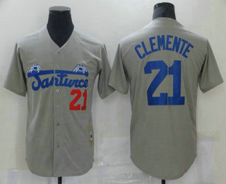 Men's Puerto Rico Cangrejeros de Santurce #21 Roberto Clemente Grey Collection Stitched Baseball Jersey