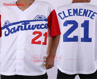 Men's Puerto Rico Cangrejeros de Santurce #21 Roberto Clemente White Collection Stitched Baseball Jersey