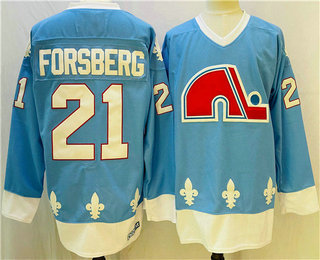 Men's Quebec Nordiques #21 Peter Forsberg Light Blue CCM Vintage Throwback Jersey