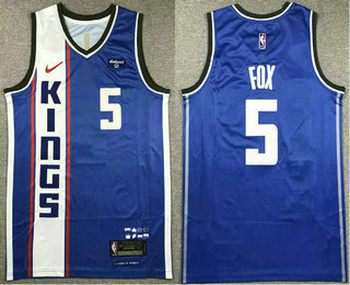Men's Sacramento Kings #5 DeAaron Fox Blue 2023 City Icon Sponsor Swingman Jersey