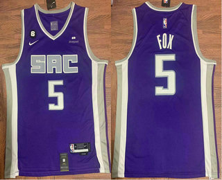 Men's Sacramento Kings #5 DeAaron Fox Purple 6 Patch Nike Swingman Stitched Jersey With Sponsor