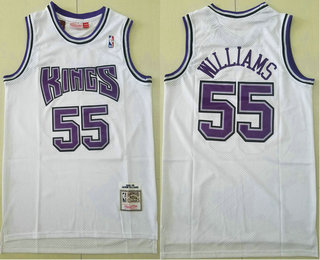 Men's Sacramento Kings #55 Jason Williams 1998-99 White Hardwood Classics Soul Swingman Stitched NBA Throwback Jersey