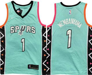 Men's San Antonio Spurs #1 Victor Wembanyama Aqua 2022 City Icon Swingman Jersey