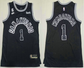 Men's San Antonio Spurs #1 Victor Wembanyama Black 2022 Nike Swingman Jersey With Sponsor