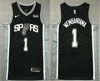 Men's San Antonio Spurs #1 Victor Wembanyama Black Icon Sponsor Swingman Jersey