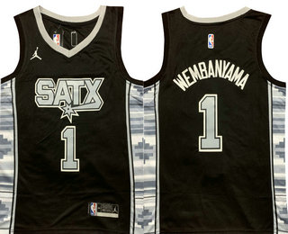 Men's San Antonio Spurs #1 Victor Wembanyama Black Statement Icon Swingman Jersey