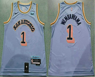 Men's San Antonio Spurs #1 Victor Wembanyama Light Blue 2024 City Edition Stitched Jersey
