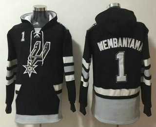 Men's San Antonio Spurs #1 Victor Wembanyama NEW Black Pocket Stitched NBA Pullover Hoodie