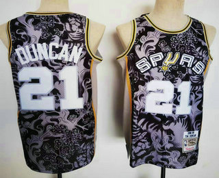 Men's San Antonio Spurs #21 Tim Duncan Black 1998-99 Hardwood Classics Soul Swingman Throwback Fashion Jersey