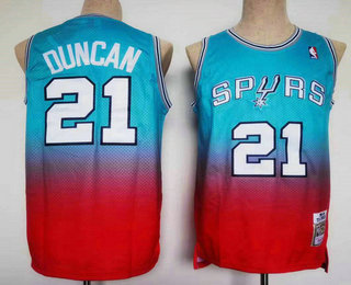 Men's San Antonio Spurs #21 Tim Duncan Blue Red 1998-99 Hardwood Classics Soul Swingman Throwback Jersey