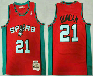 Men's San Antonio Spurs #21 Tim Duncan Red 1998-99 Hardwood Classics Soul Swingman Throwback Jersey