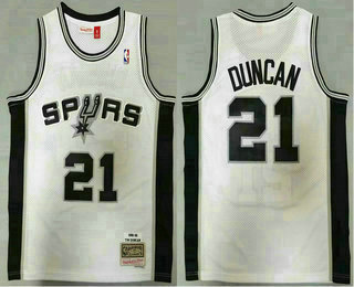 Men's San Antonio Spurs #21 Tim Duncan White 1998-99 Hardwood Classics Soul Swingman Throwback Jersey