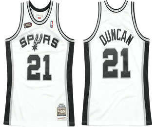Men's San Antonio Spurs #21 Tim Duncan White Finals Patch Hardwood Classics Soul Swingman Throwback Jersey