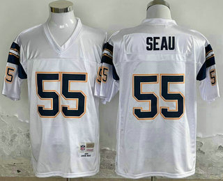 Men's San Diego Chargers #55 Junior Seau White 1994 Stitched Thowback Jersey
