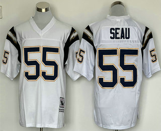 Men's San Diego Chargers #55 Junior Seau White Stitched Thowback Jersey