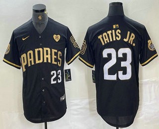 Men's San Diego Padres #23 Fernando Tatis Jr Black Gold With Patch Cool Base Stitched Baseball Jersey