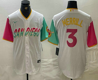 Men's San Diego Padres #3 Jackson Merrill White 2023 City Connect Cool Base Stitched Jersey