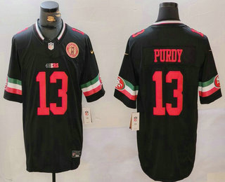 Men's San Francisco 49ers #13 Brock Purdy Black FUSE Mexico With Gate Bridge Patch Vapor Limited Stitched Jersey