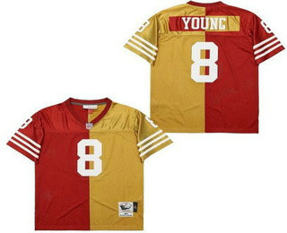 Men's San Francisco 49ers #8 Steve Young Red Gold Split Throwback Jersey