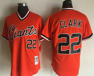 Men's San Francisco Giants #22 Will Clark Orange Pullover Throwback Stitched MLB Jersey By Mitchell & Ness