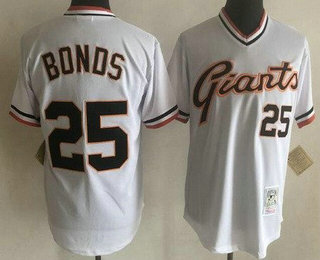 Men's San Francisco Giants #25 Barry Bonds White Throwback Jersey
