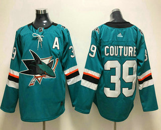 Men's San Jose Sharks #39 Logan Couture Teal Green With A Patch 2017-2018 Hockey Adidas Stitched NHL Jersey
