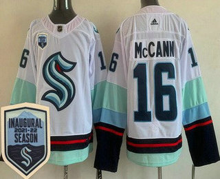Men's Seattle Kraken #16 Jared McCann White 2021-22 Season Inaugural Stitched Jersey