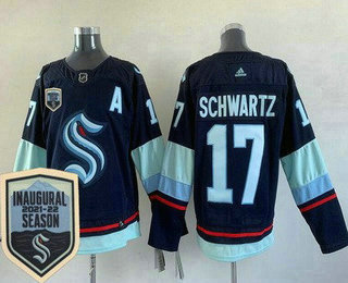 Men's Seattle Kraken #17 Jaden Schwartz Navy 2021 22 Season Inaugural Authentic Jersey