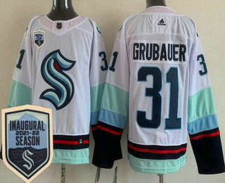 Men's Seattle Kraken #31 Philipp Grubauer White 2021-22 Season Inaugural Stitched Jersey